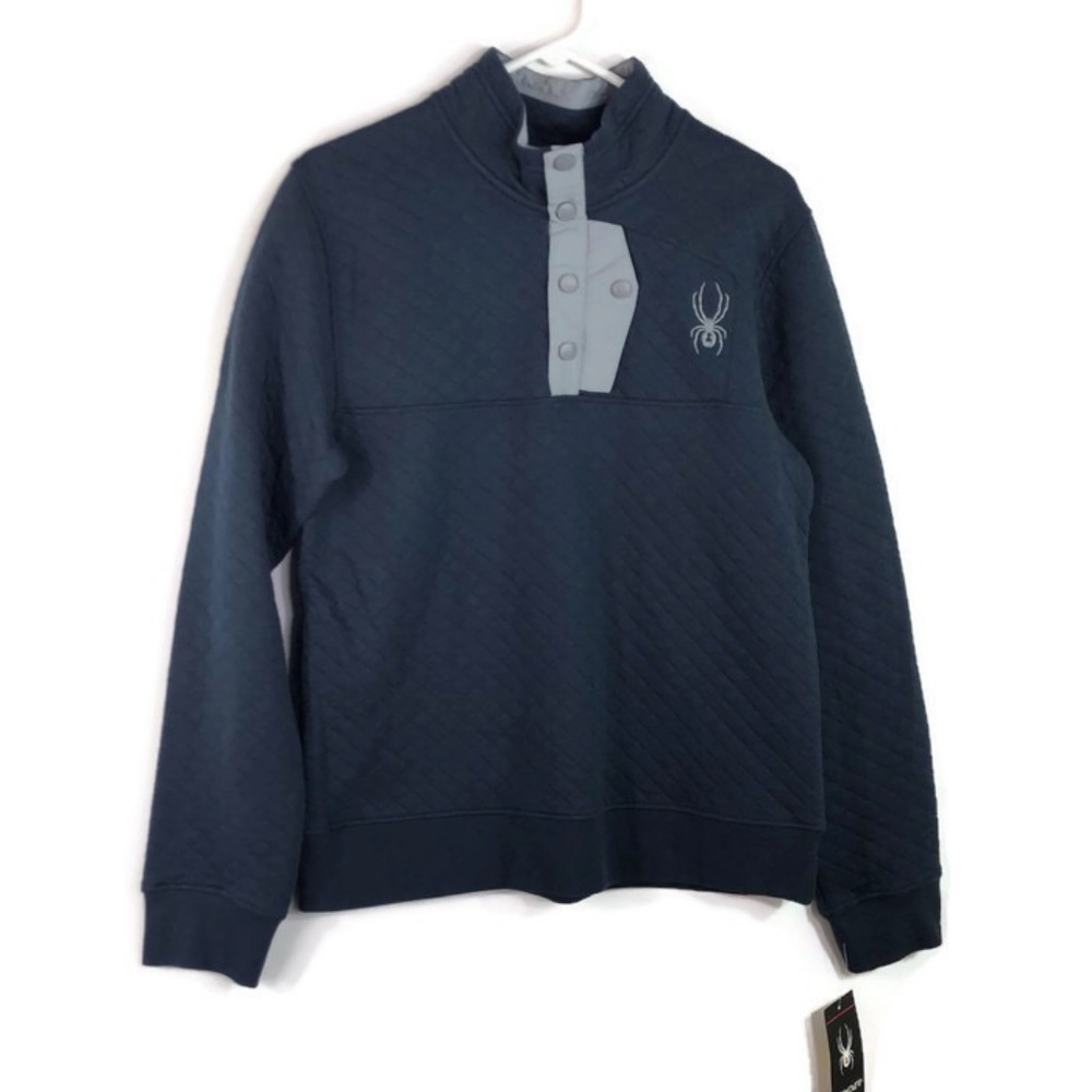 Spyder Fleece Mens Medium Pullover Quilted 1/4 Snap Sweater Navy Blue $149